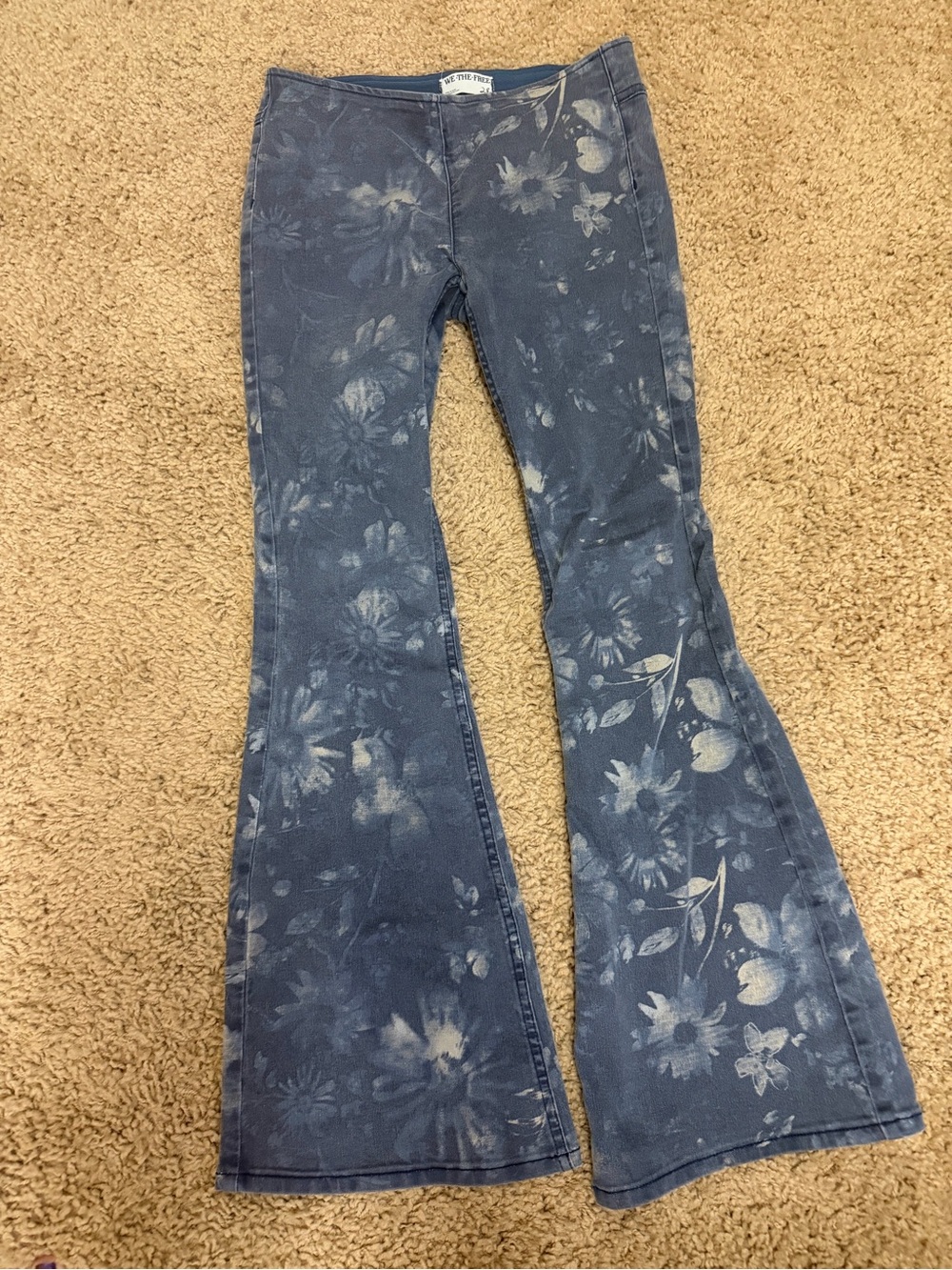 Free People Blue Floral Tie-Dye Flare Jeans